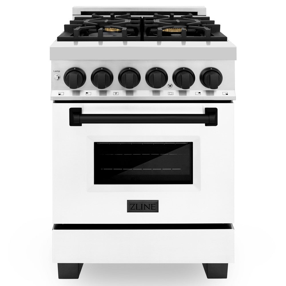 Autograph Edition 24 In. 2.8 Cu. Ft. Legacy Dual Fuel Range With 4 Burner Gas Cooktop And Electric Convection Oven In Stainless Steel With White Matte Door And Matte Black Accents RAZWM24MB
