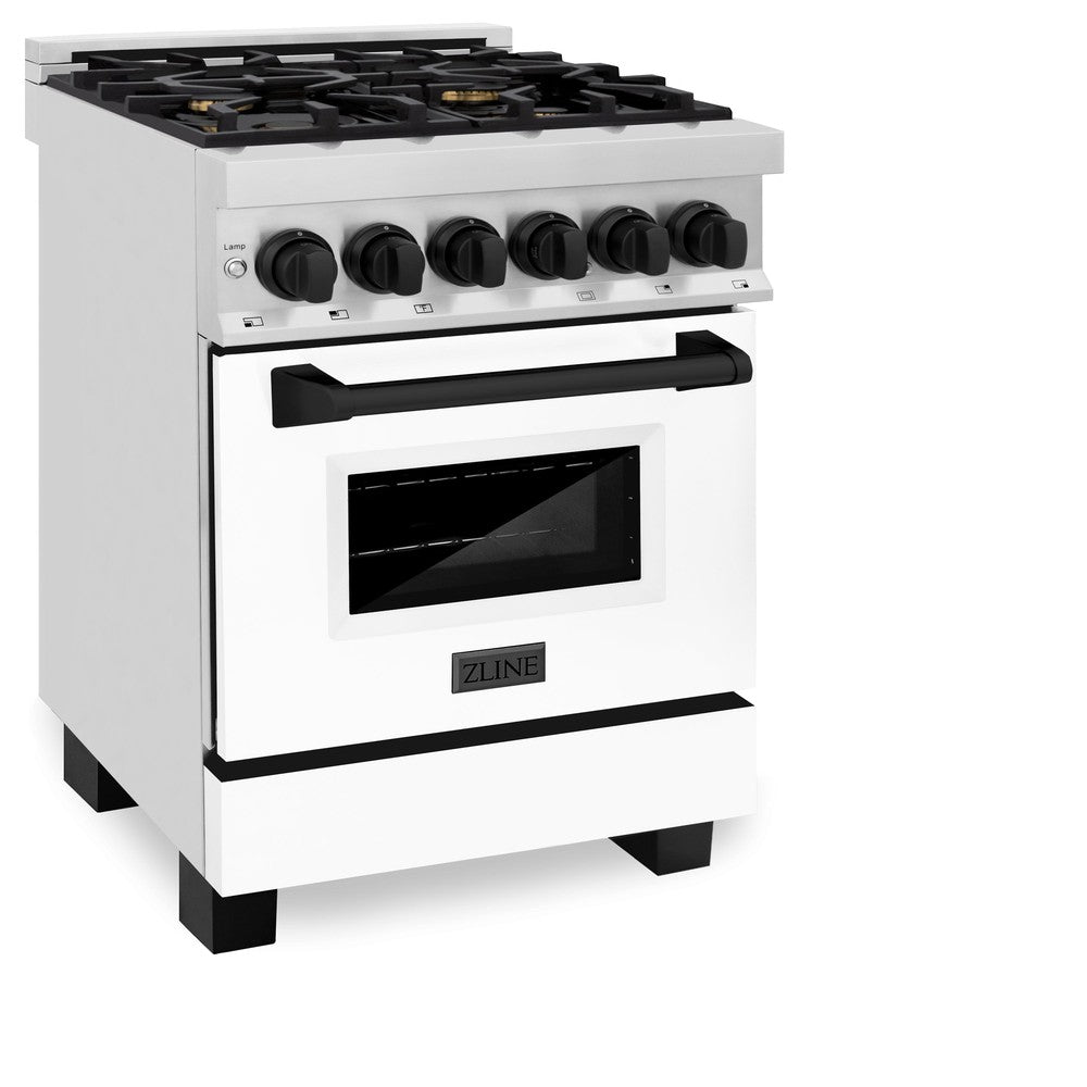 Autograph Edition 24 In. 2.8 Cu. Ft. Legacy Dual Fuel Range With 4 Burner Gas Cooktop And Electric Convection Oven In Stainless Steel With White Matte Door And Matte Black Accents RAZWM24MB