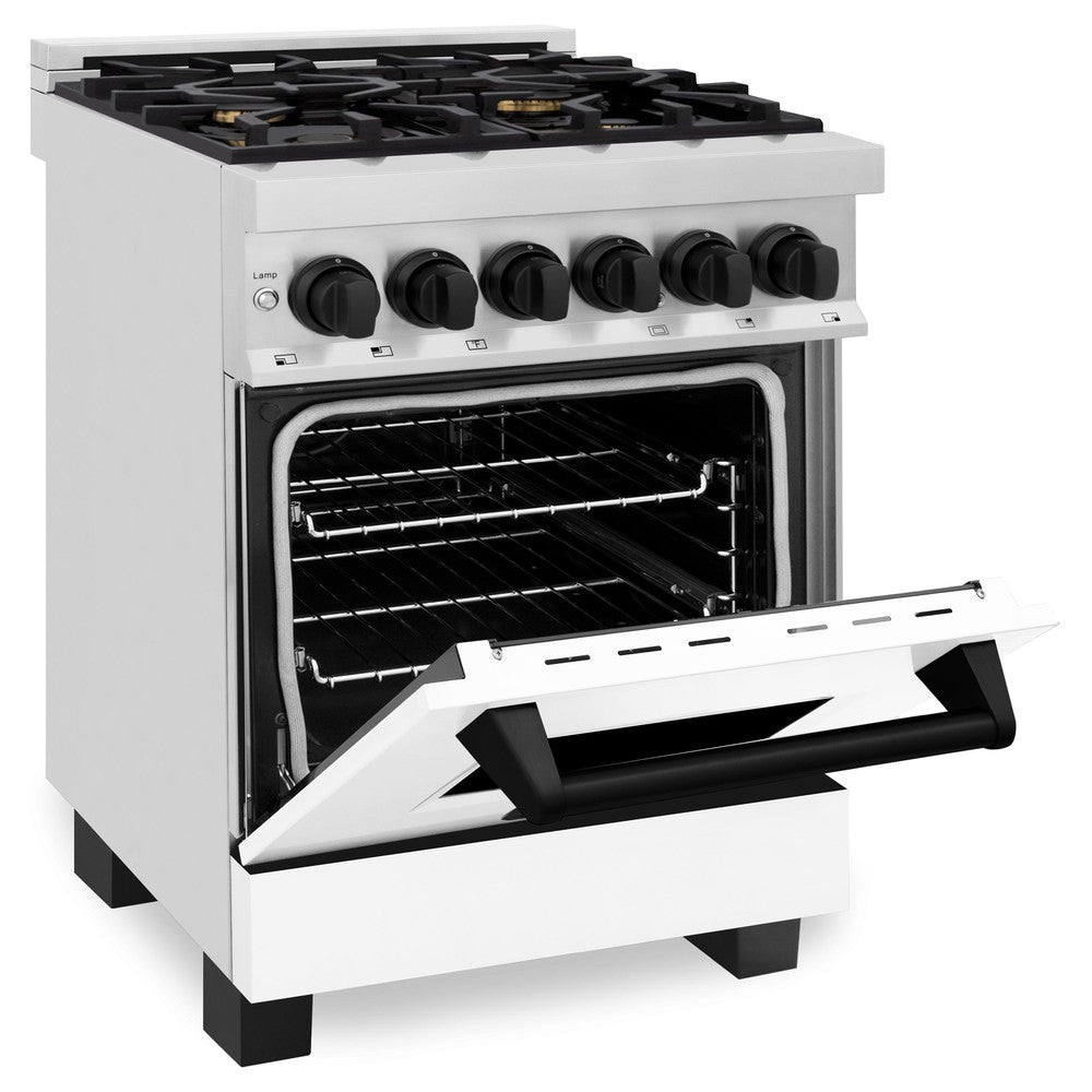 Autograph Edition 24 In. 2.8 Cu. Ft. Legacy Dual Fuel Range With 4 Burner Gas Cooktop And Electric Convection Oven In Stainless Steel With White Matte Door And Matte Black Accents RAZWM24MB
