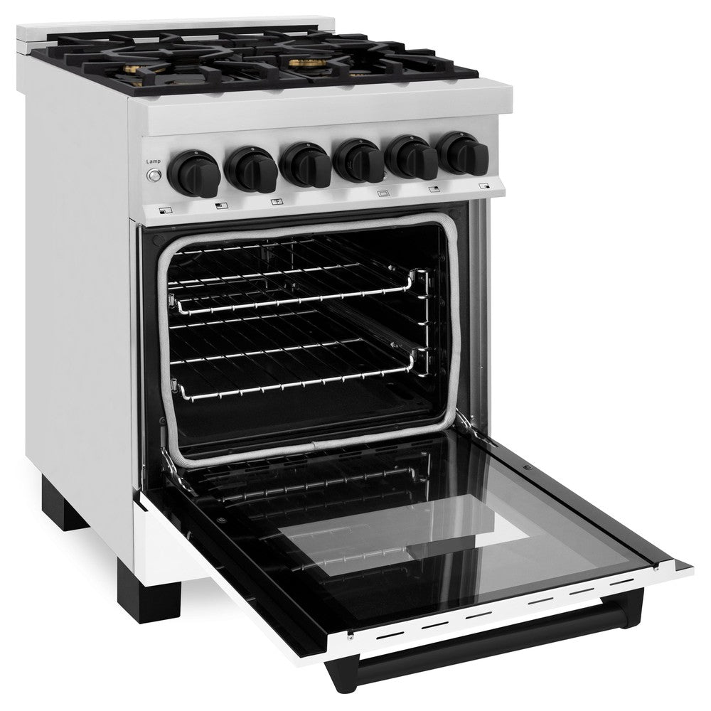 Autograph Edition 24 In. 2.8 Cu. Ft. Legacy Dual Fuel Range With 4 Burner Gas Cooktop And Electric Convection Oven In Stainless Steel With White Matte Door And Matte Black Accents RAZWM24MB