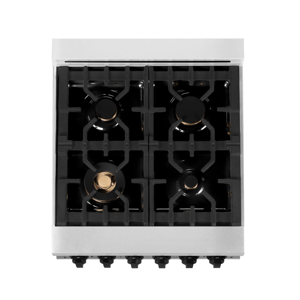 Autograph Edition 24 In. 2.8 Cu. Ft. Legacy Dual Fuel Range With 4 Burner Gas Cooktop And Electric Convection Oven In Stainless Steel With White Matte Door And Matte Black Accents RAZWM24MB