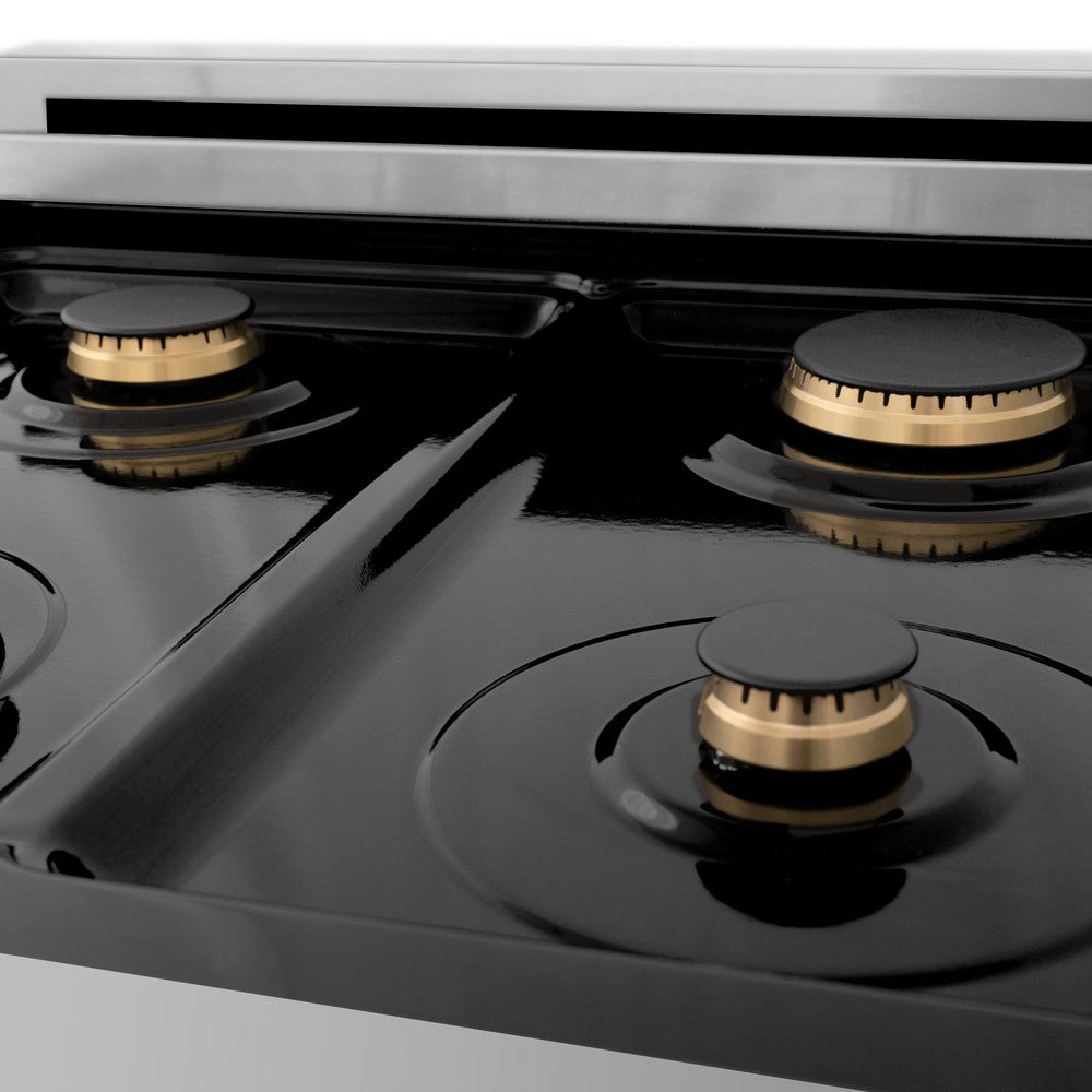 Autograph Edition 24 In. 2.8 Cu. Ft. Legacy Dual Fuel Range With 4 Burner Gas Cooktop And Electric Convection Oven In Stainless Steel With White Matte Door And Matte Black Accents RAZWM24MB