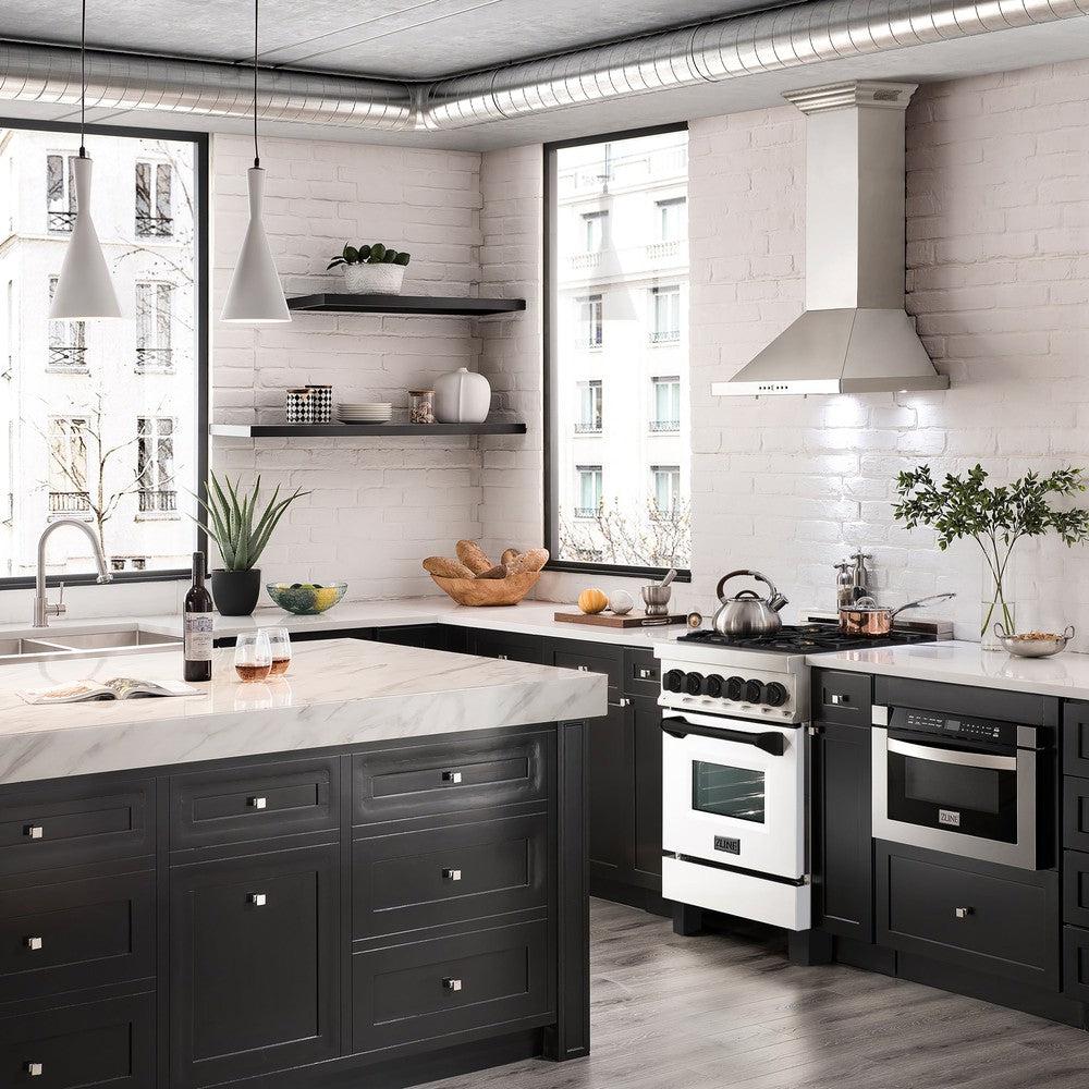 Autograph Edition 24 In. 2.8 Cu. Ft. Legacy Dual Fuel Range With 4 Burner Gas Cooktop And Electric Convection Oven In Stainless Steel With White Matte Door And Matte Black Accents RAZWM24MB