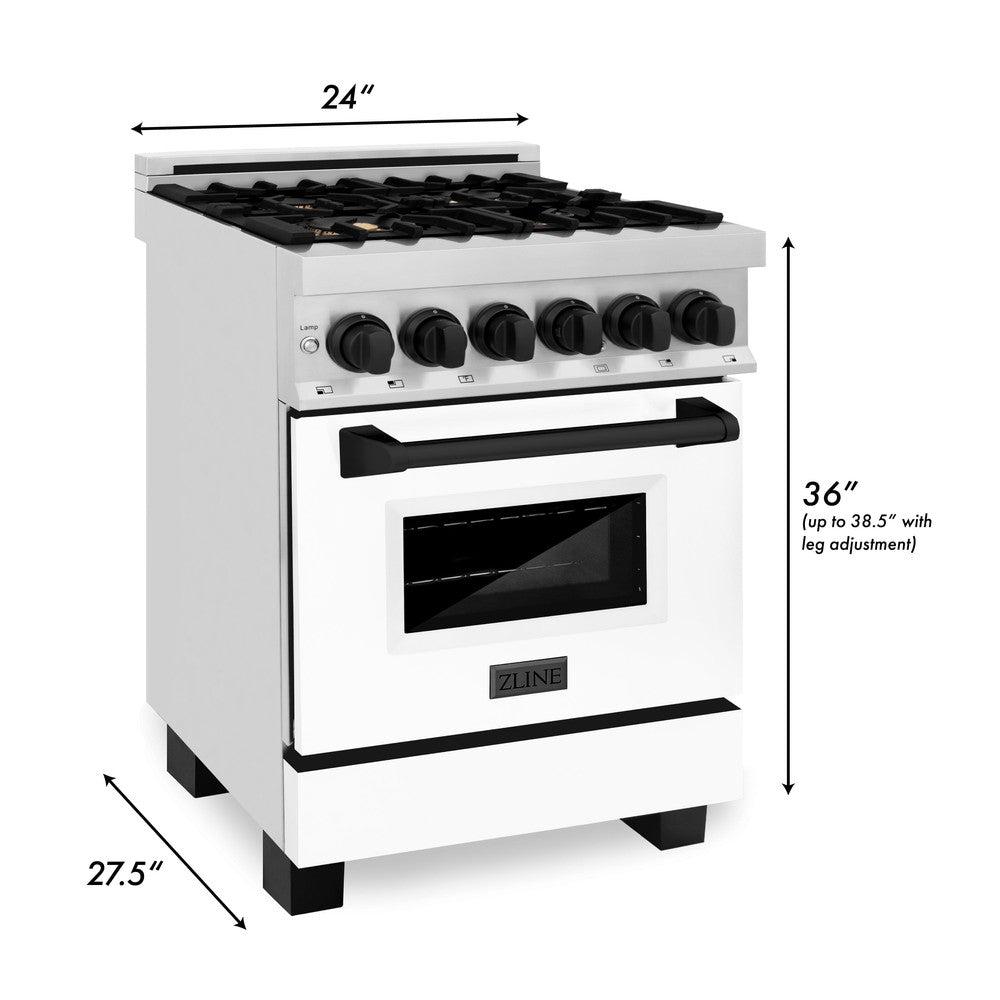 Autograph Edition 24 In. 2.8 Cu. Ft. Legacy Dual Fuel Range With 4 Burner Gas Cooktop And Electric Convection Oven In Stainless Steel With White Matte Door And Matte Black Accents RAZWM24MB
