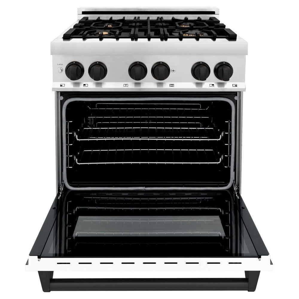 Autograph Edition 30 In. 4.0 Cu. Ft. Legacy Dual Fuel Range With 4 Burner Gas Cooktop And Electric Convection Oven In Stainless Steel With White Matte Door And Matte Black Accents RAZWM30MB