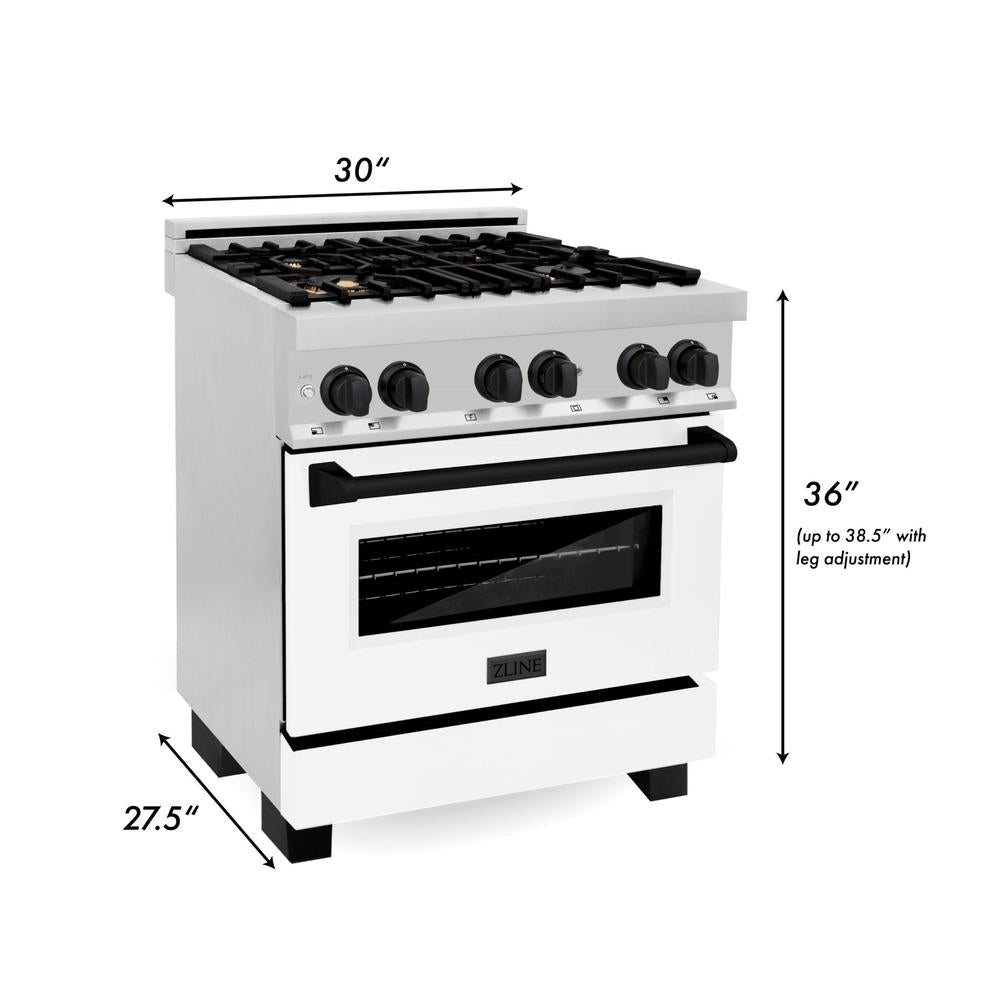 Autograph Edition 30 In. 4.0 Cu. Ft. Legacy Dual Fuel Range With 4 Burner Gas Cooktop And Electric Convection Oven In Stainless Steel With White Matte Door And Matte Black Accents RAZWM30MB