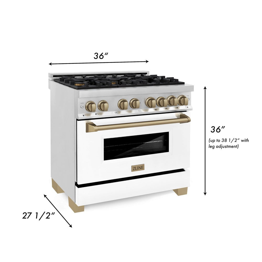 Autograph Edition 36 In. 4.6 Cu. Ft. Legacy Dual Fuel Range With 6 Burner Gas Cooktop And Electric Convection Oven In Stainless Steel With White Matte Door And Champagne Bronze Accents RAZWM36CB