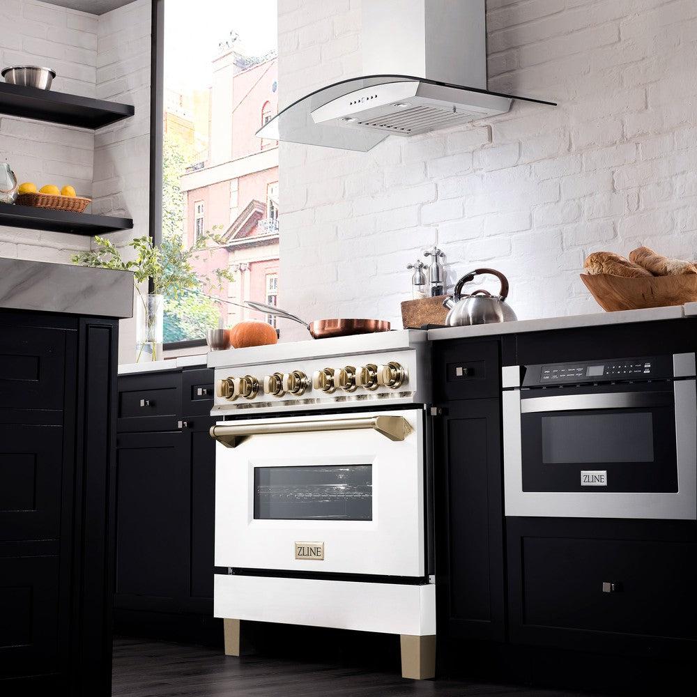 Autograph Edition 36 In. 4.6 Cu. Ft. Legacy Dual Fuel Range With 6 Burner Gas Cooktop And Electric Convection Oven In Stainless Steel With White Matte Door And Polished Gold Accents RAZWM36G