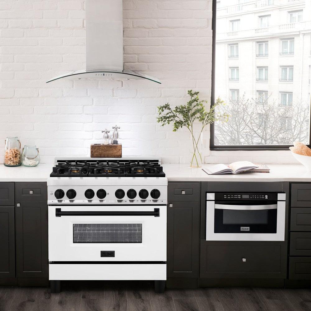 Autograph Edition 36 In. 4.6 Cu. Ft. Legacy Dual Fuel Range With 6 Burner Gas Cooktop And Electric Convection Oven In Stainless Steel With White Matte Door And Matte Black Accents RAZWM36MB