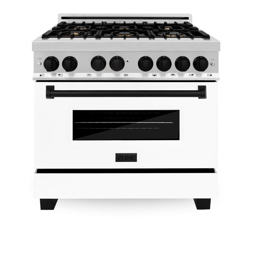 Autograph Edition 36 In. 4.6 Cu. Ft. Legacy Dual Fuel Range With 6 Burner Gas Cooktop And Electric Convection Oven In Stainless Steel With White Matte Door And Matte Black Accents RAZWM36MB