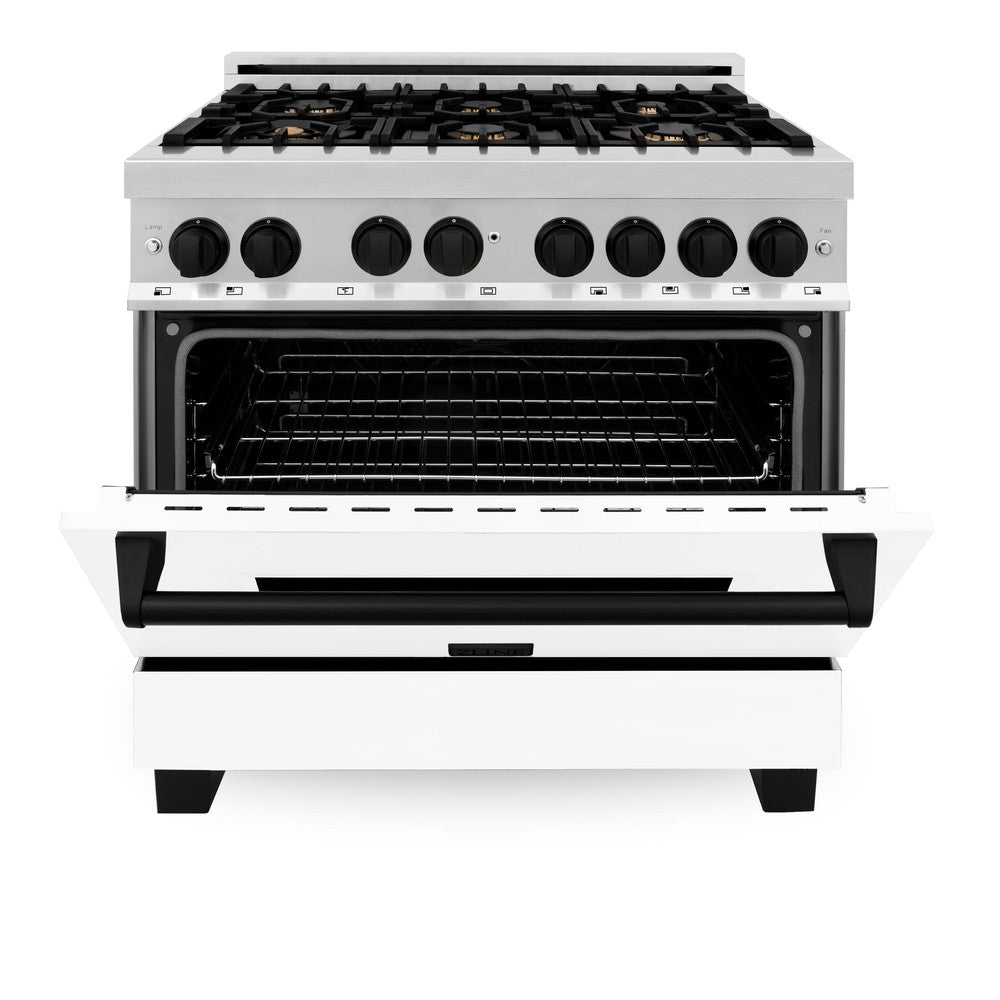 Autograph Edition 36 In. 4.6 Cu. Ft. Legacy Dual Fuel Range With 6 Burner Gas Cooktop And Electric Convection Oven In Stainless Steel With White Matte Door And Matte Black Accents RAZWM36MB