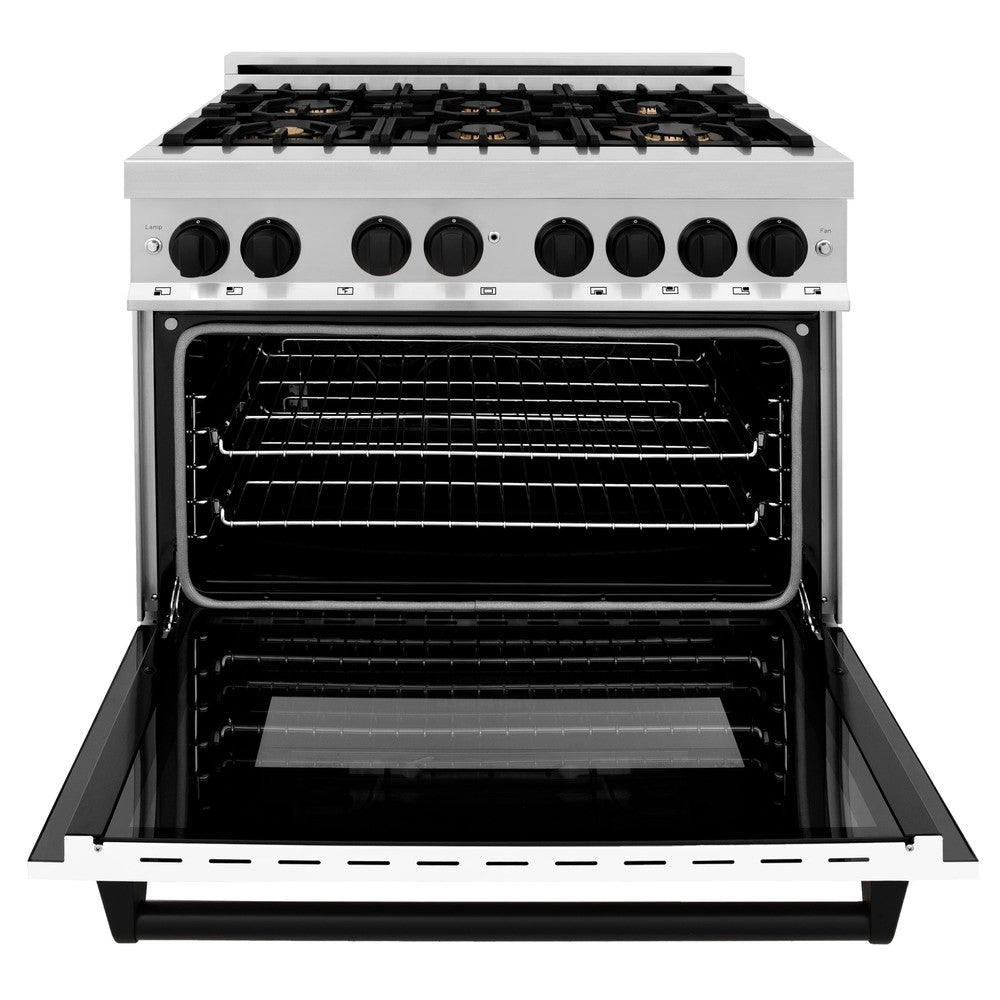 Autograph Edition 36 In. 4.6 Cu. Ft. Legacy Dual Fuel Range With 6 Burner Gas Cooktop And Electric Convection Oven In Stainless Steel With White Matte Door And Matte Black Accents RAZWM36MB