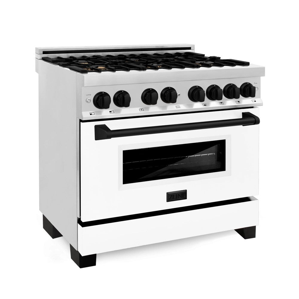 Autograph Edition 36 In. 4.6 Cu. Ft. Legacy Dual Fuel Range With 6 Burner Gas Cooktop And Electric Convection Oven In Stainless Steel With White Matte Door And Matte Black Accents RAZWM36MB