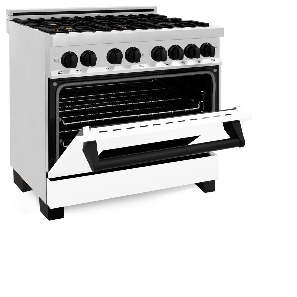 Autograph Edition 36 In. 4.6 Cu. Ft. Legacy Dual Fuel Range With 6 Burner Gas Cooktop And Electric Convection Oven In Stainless Steel With White Matte Door And Matte Black Accents RAZWM36MB