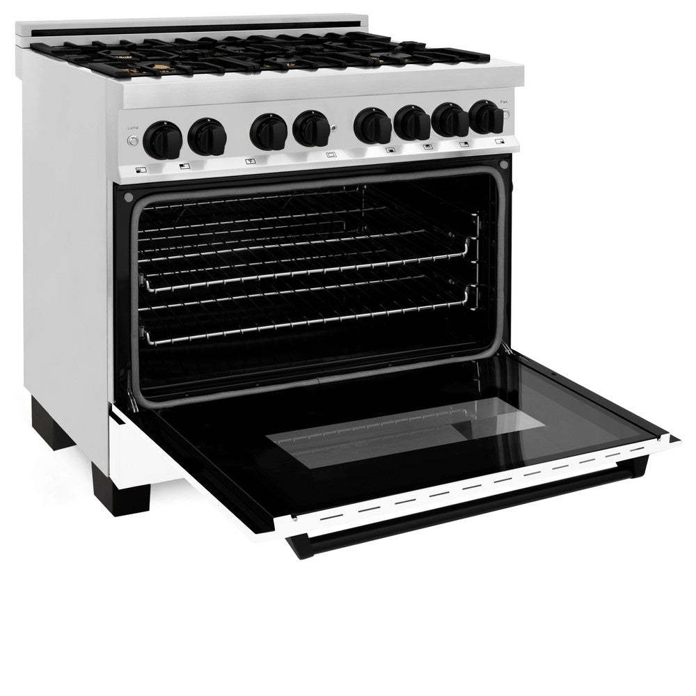 Autograph Edition 36 In. 4.6 Cu. Ft. Legacy Dual Fuel Range With 6 Burner Gas Cooktop And Electric Convection Oven In Stainless Steel With White Matte Door And Matte Black Accents RAZWM36MB