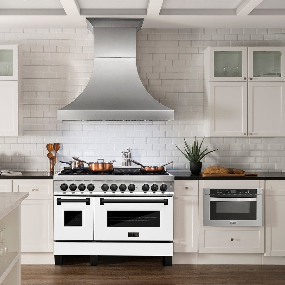 Autograph Edition 48 In. 6.0 Cu. Ft. Legacy Dual Fuel Range With 7 Burner Gas Cooktop And 2 Electric Ovens In Stainless Steel With White Matte Doors And Matte Black Accents RAZWM48MB