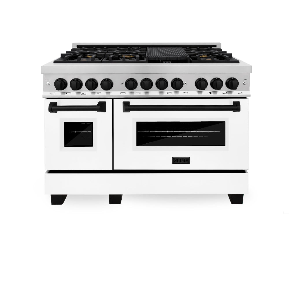 Autograph Edition 48 In. 6.0 Cu. Ft. Legacy Dual Fuel Range With 7 Burner Gas Cooktop And 2 Electric Ovens In Stainless Steel With White Matte Doors And Matte Black Accents RAZWM48MB