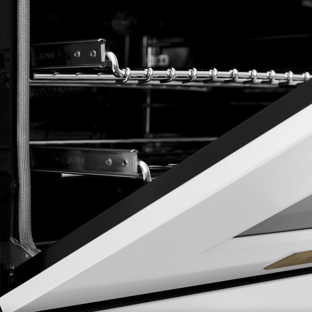 Autograph Edition 60 In. 7.4 Cu. Ft. Legacy Dual Fuel Range With 9 Burner Gas Cooktop And 2 Electric Convection Ovens In Stainless Steel With White Matte Doors And Champagne Bronze Accents RAZWM60CB