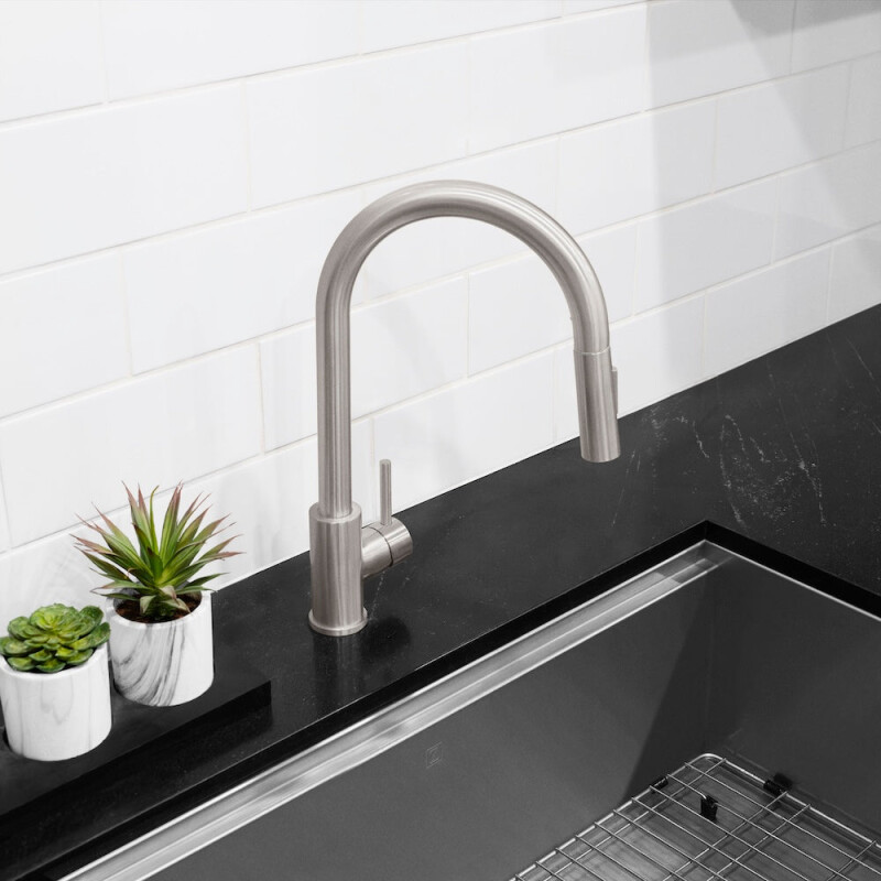 Palisades Pull Down Single Handle Kitchen Faucet In Brushed Nickel RBCN1KFBN