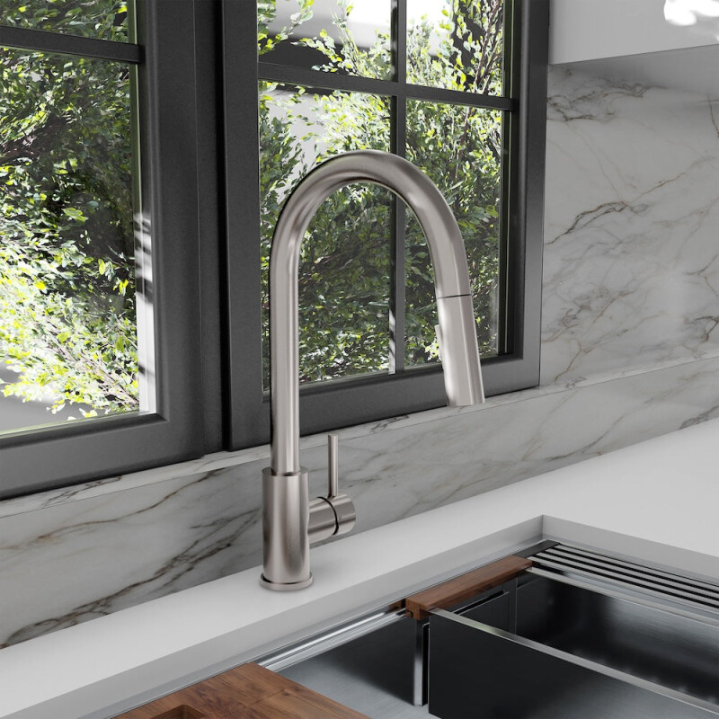 Palisades Pull Down Single Handle Kitchen Faucet In Brushed Nickel RBCN1KFBN