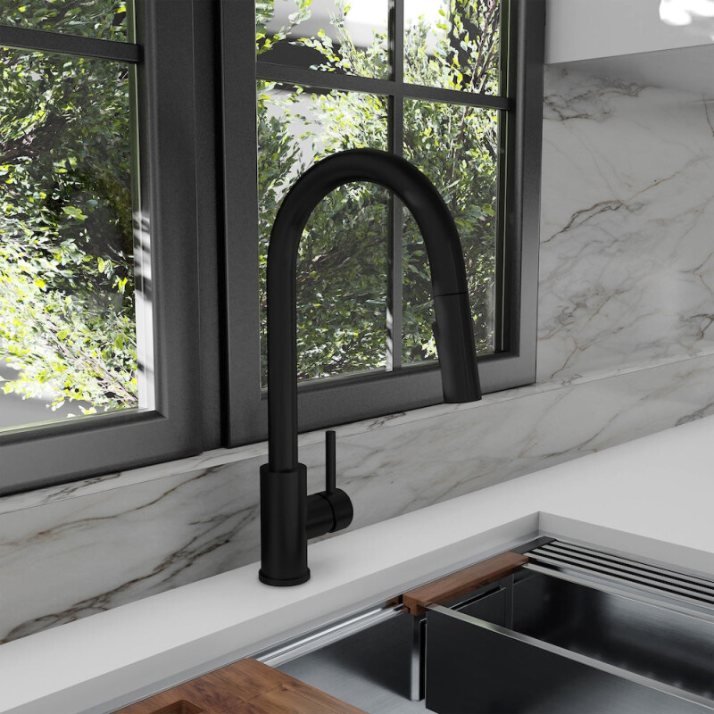 Palisades Pull Down Single Handle Kitchen Faucet In Matte Black RBCN1KFMB