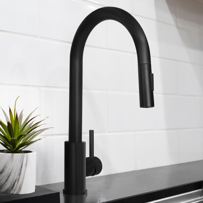 Palisades Pull Down Single Handle Kitchen Faucet In Matte Black RBCN1KFMB