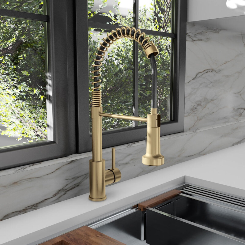 Palisades Pull Down Spring Spray Wand Kitchen Faucet In Champagne Bronze RBCN2KFCB
