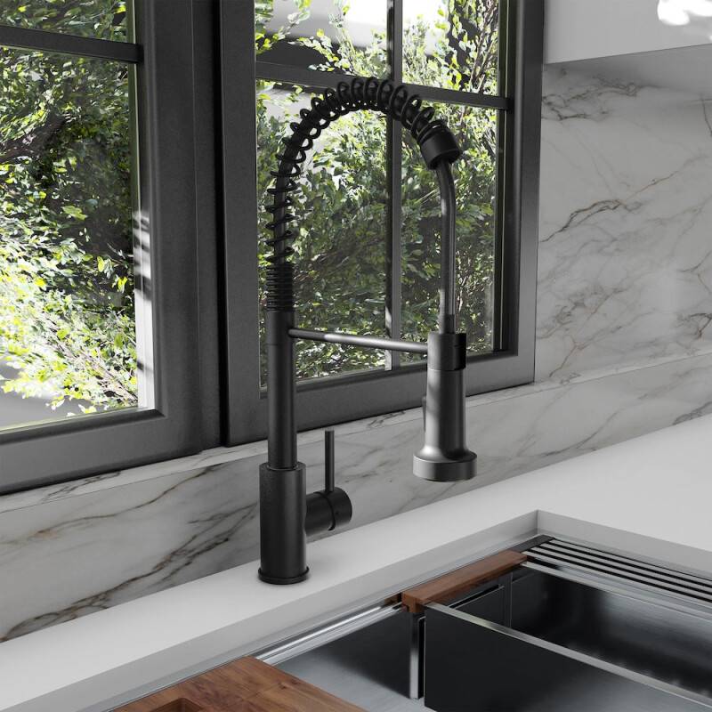 Palisades Pull Down Spring Spray Wand Kitchen Faucet In Matte Black RBCN2KFMB