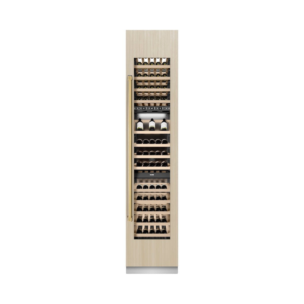 Autograph Edition 18 In. 9.0 Cu. Ft. Triple Zone 68 Bottle Panel Ready Right Hinge Column Wine Cooler With Polished Gold Accents RBCWVRZ18G