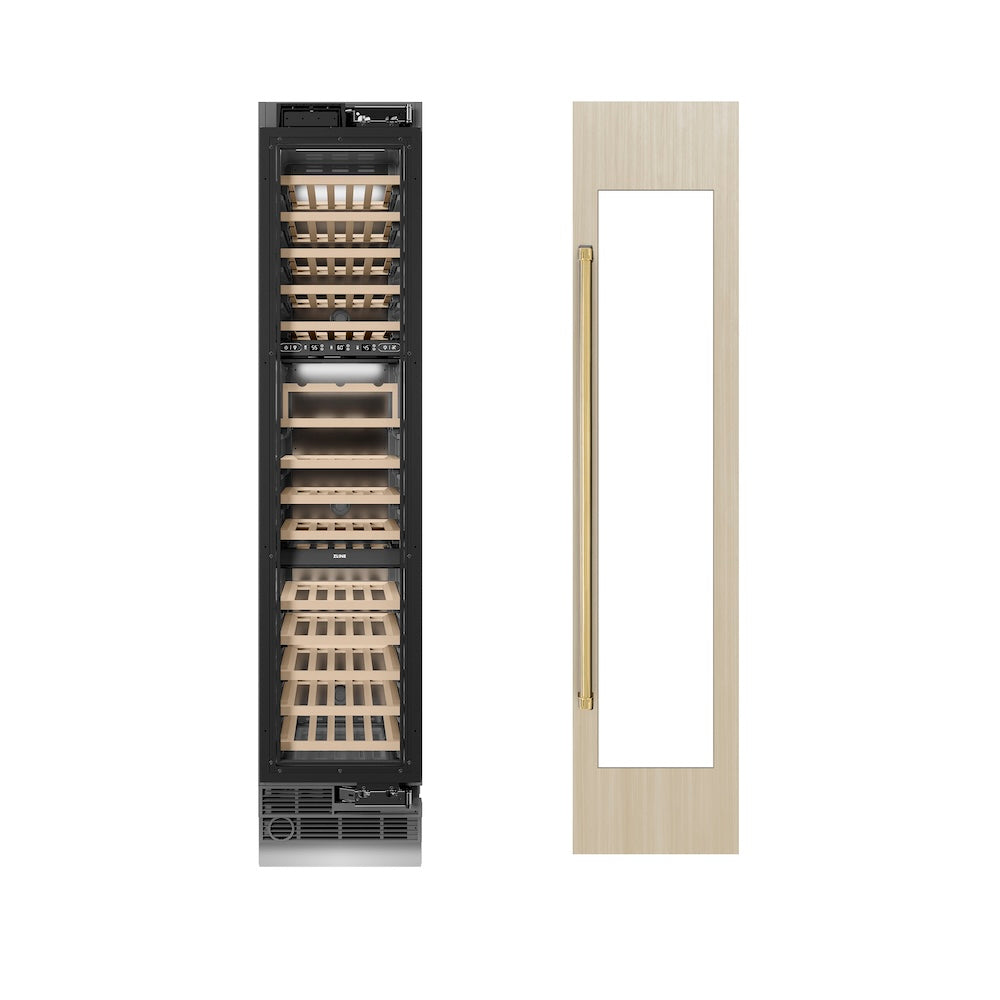 Autograph Edition 18 In. 9.0 Cu. Ft. Triple Zone 68 Bottle Panel Ready Right Hinge Column Wine Cooler With Polished Gold Accents RBCWVRZ18G