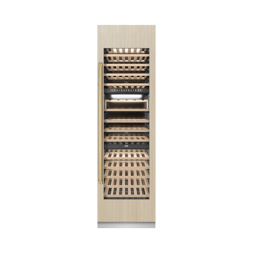 Autograph Edition 24 In. 12.4 Cu. Ft. Triple Zone 100 Bottle Panel Ready Column Wine Cooler With Polished Gold Accents RBCWVZ24G