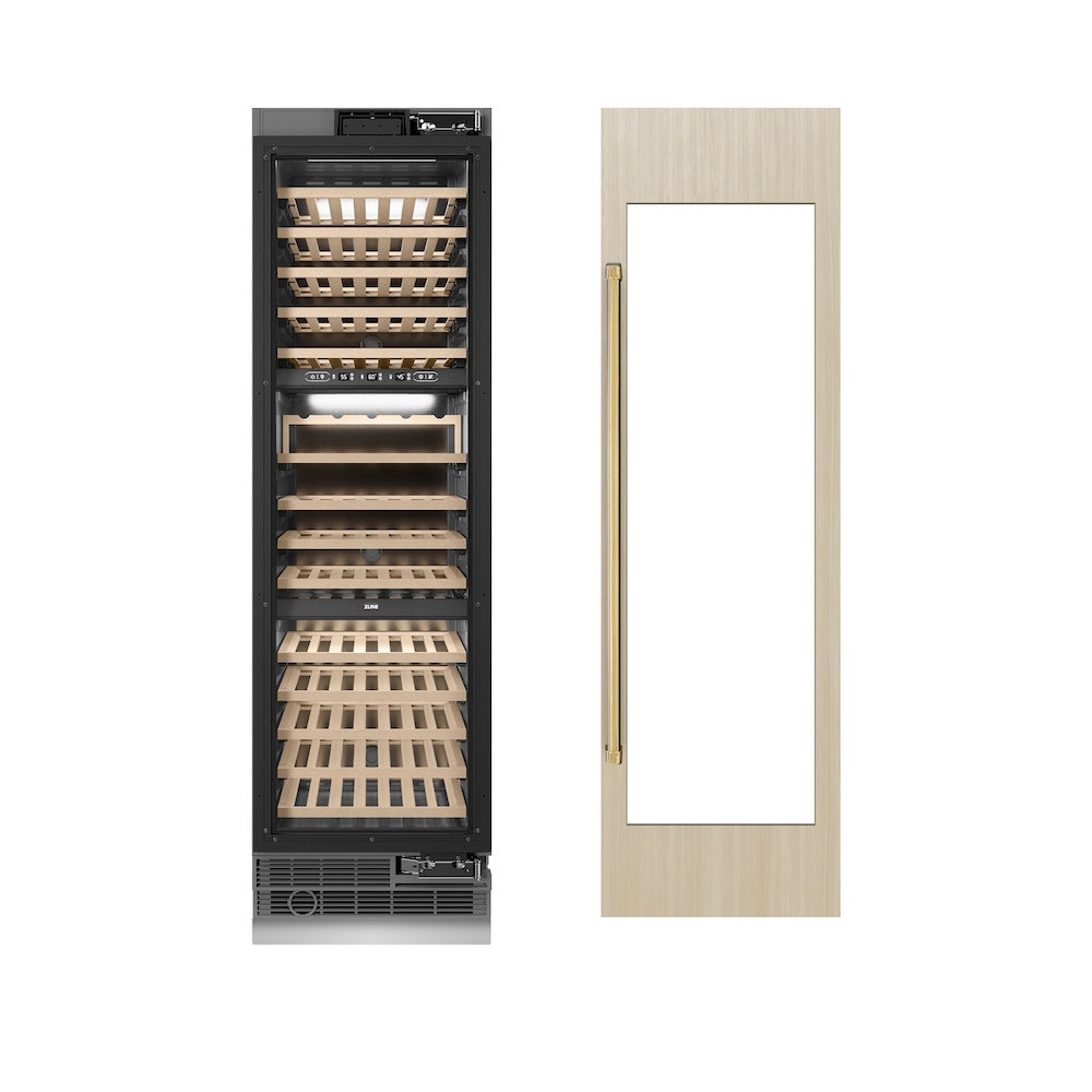 Autograph Edition 24 In. 12.4 Cu. Ft. Triple Zone 100 Bottle Panel Ready Column Wine Cooler With Polished Gold Accents RBCWVZ24G
