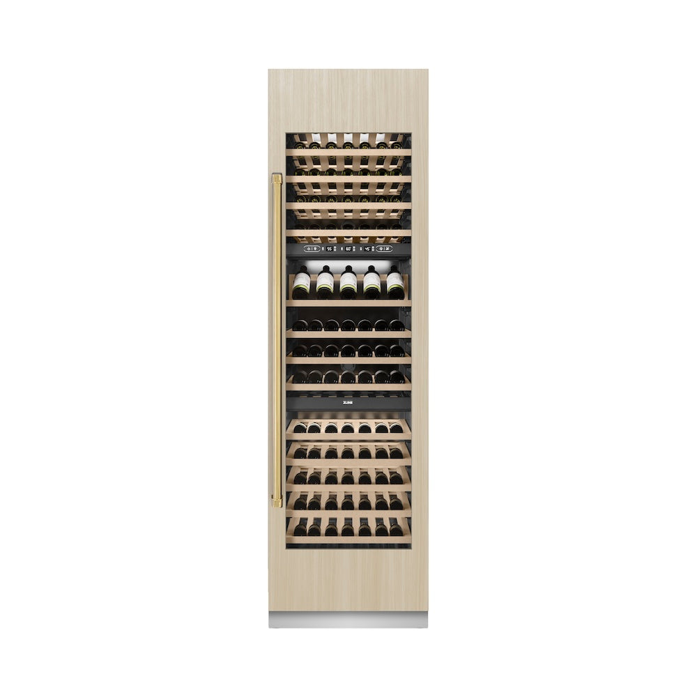 Autograph Edition 24 In. 12.4 Cu. Ft. Triple Zone 100 Bottle Panel Ready Column Wine Cooler With Polished Gold Accents RBCWVZ24G
