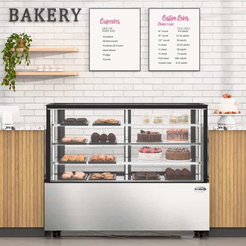 71 in. Refrigerated Bakery Display Case for Cakes, Stainless Steel Frame, 30 cu. ft RBD30C, product image 4 of 12