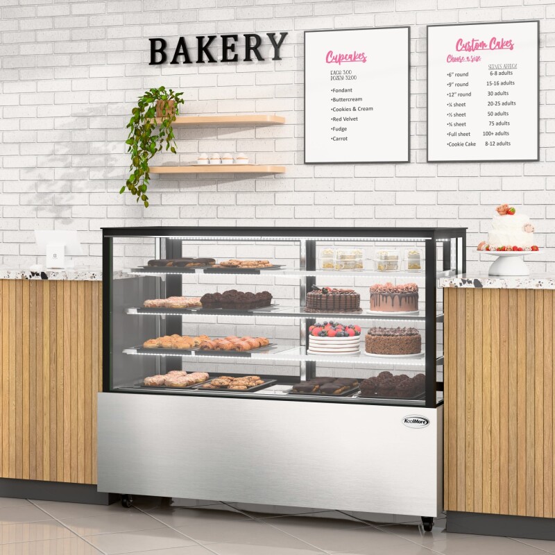 71 in. Refrigerated Bakery Display Case for Cakes, Stainless Steel Frame, 30 cu. ft RBD30C, product image 5 of 12