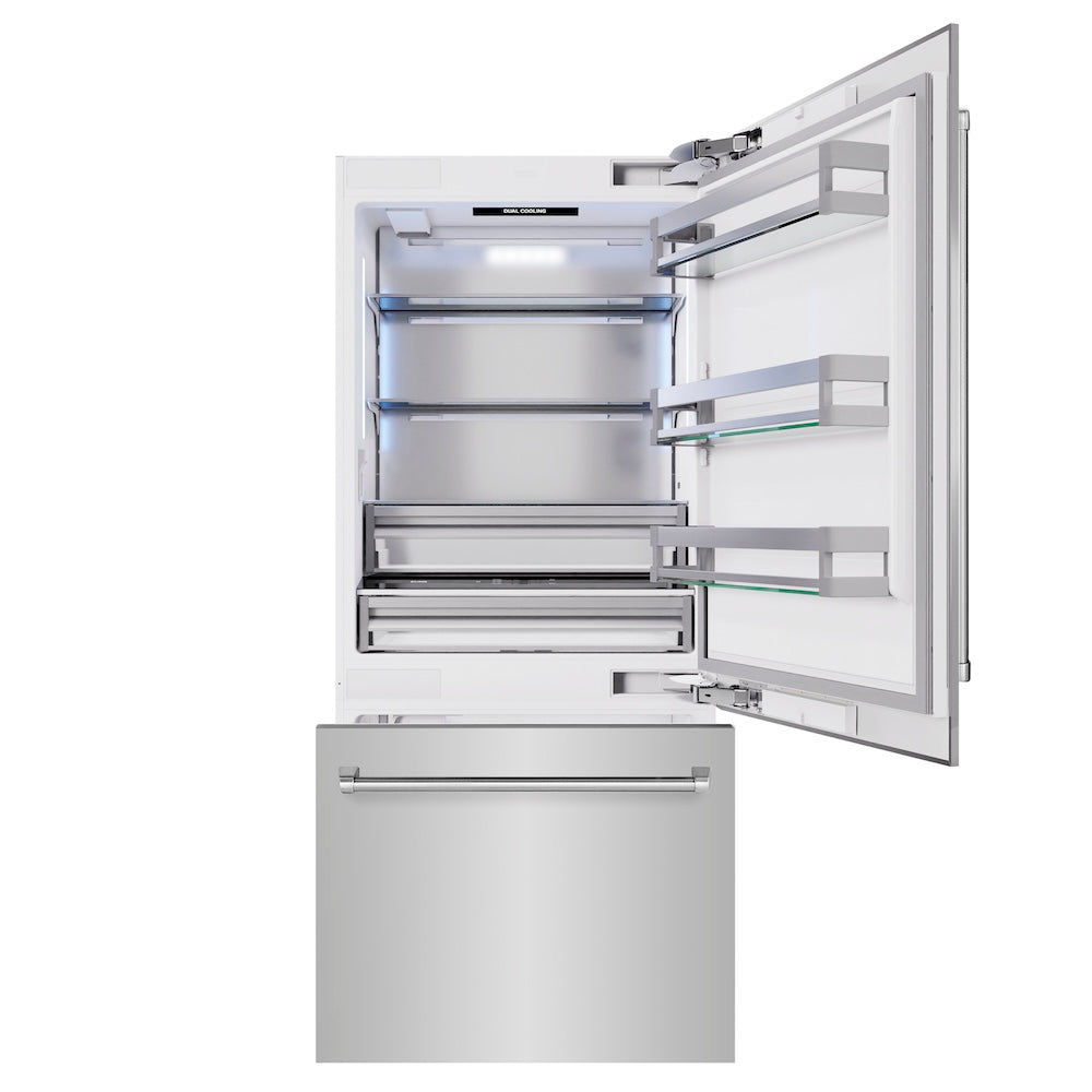 36 In. 19.8 Cu. Ft. Built-in Bottom Freezer Refrigerator With Water Dispenser And Ice Maker In Stainless Steel RBIT30436