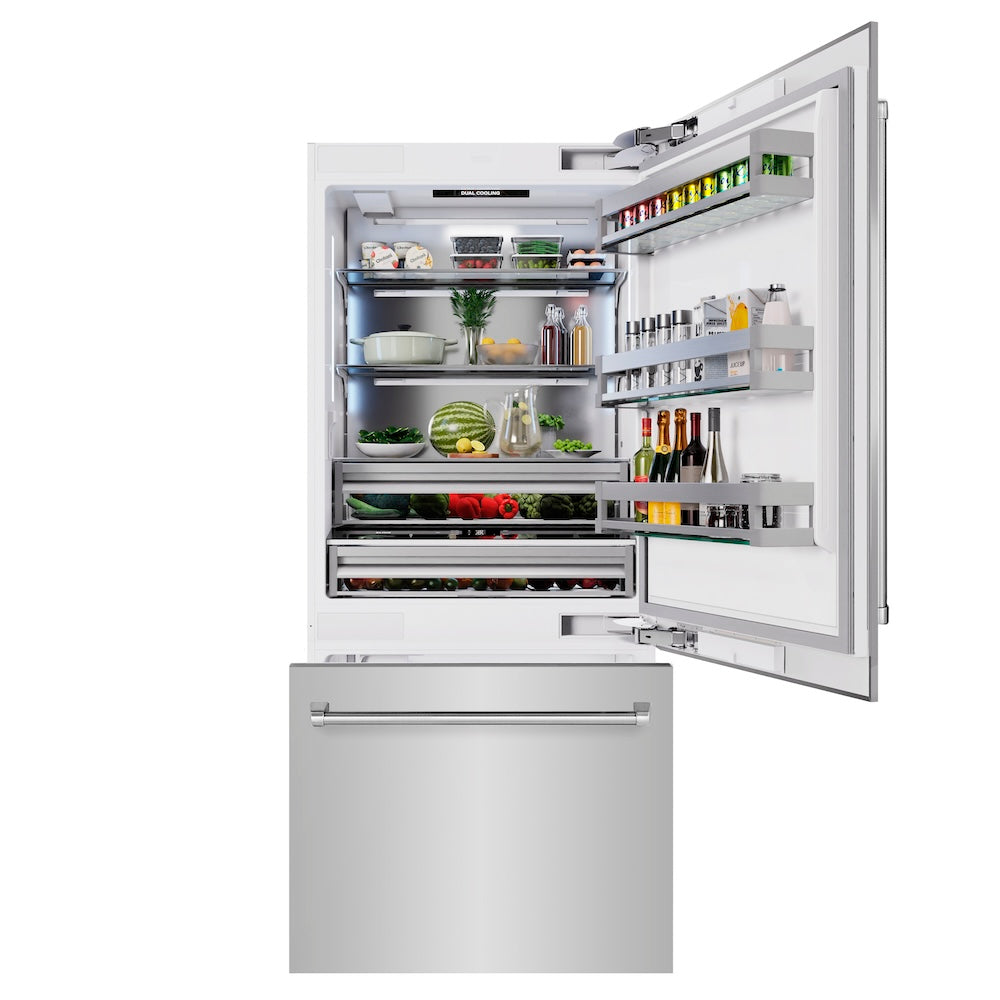 36 In. 19.8 Cu. Ft. Built-in Bottom Freezer Refrigerator With Water Dispenser And Ice Maker In Stainless Steel RBIT30436
