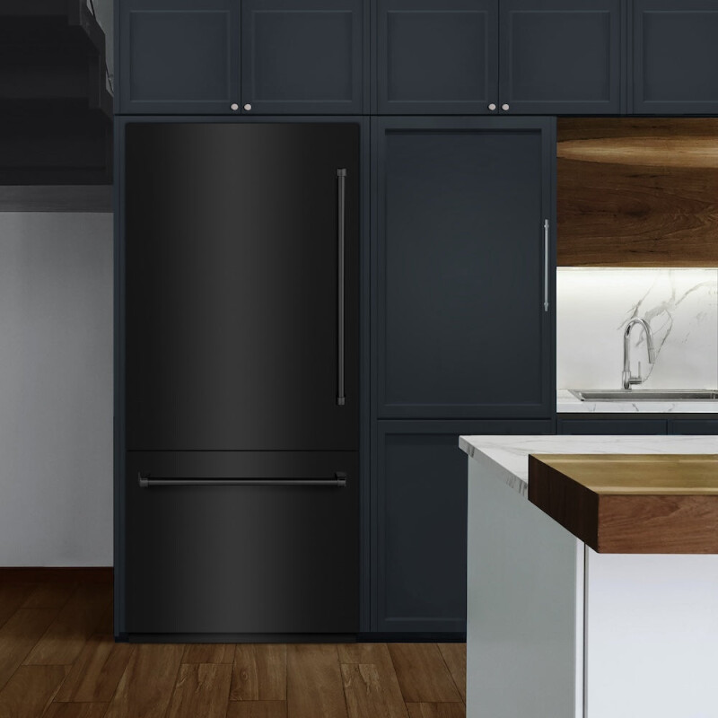 36 In. 19.8 Cu. Ft. Built-in Bottom Freezer Refrigerator With Water Dispenser And Ice Maker In Black Stainless Steel RBITBS36