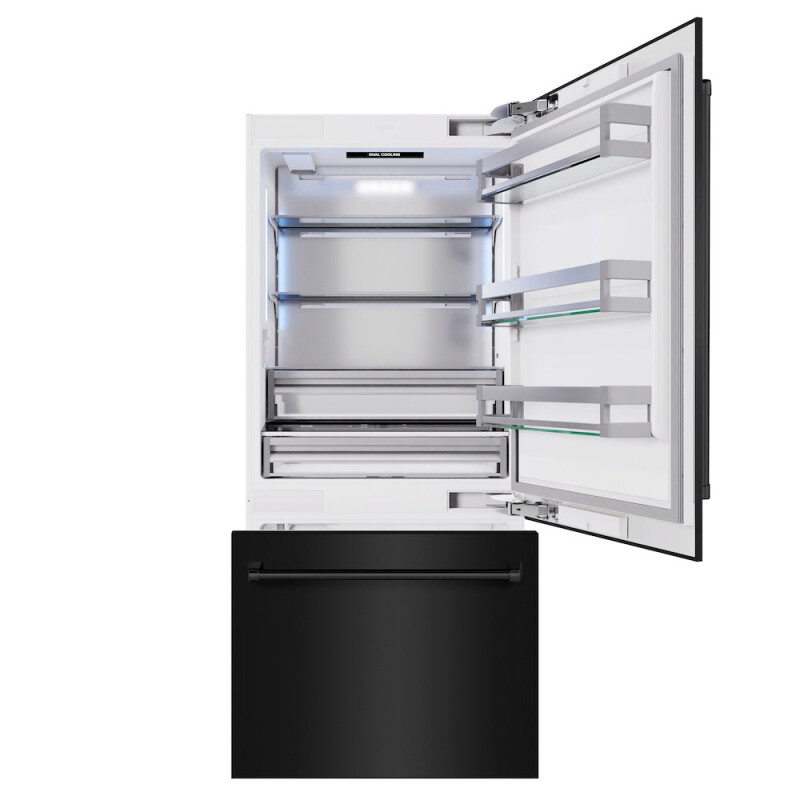 36 In. 19.8 Cu. Ft. Built-in Bottom Freezer Refrigerator With Water Dispenser And Ice Maker In Black Stainless Steel RBITBS36