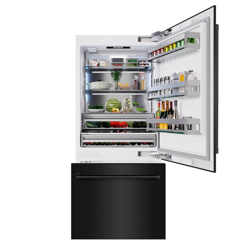 36 In. 19.8 Cu. Ft. Built-in Bottom Freezer Refrigerator With Water Dispenser And Ice Maker In Black Stainless Steel RBITBS36