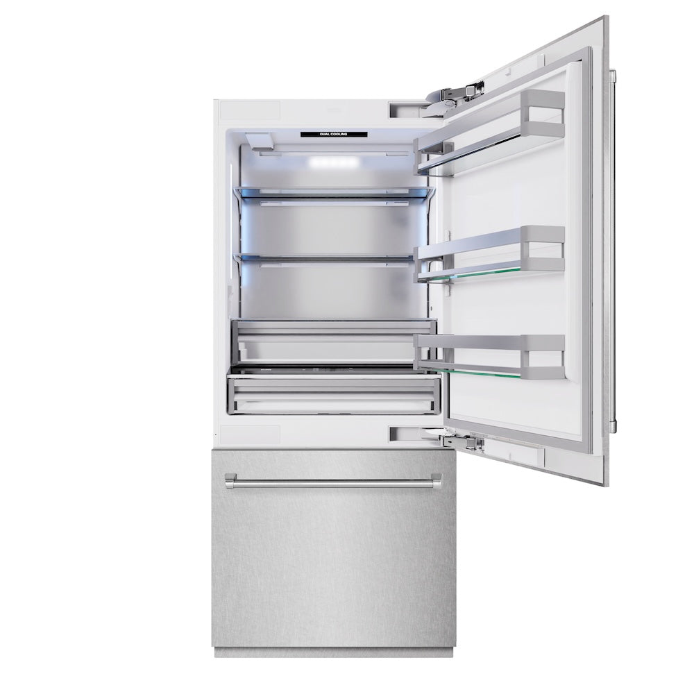 36 In. 19.8 Cu. Ft. Built-in Bottom Freezer Refrigerator With Water Dispenser And Ice Maker In Satin Stainless Steel RBITSN36
