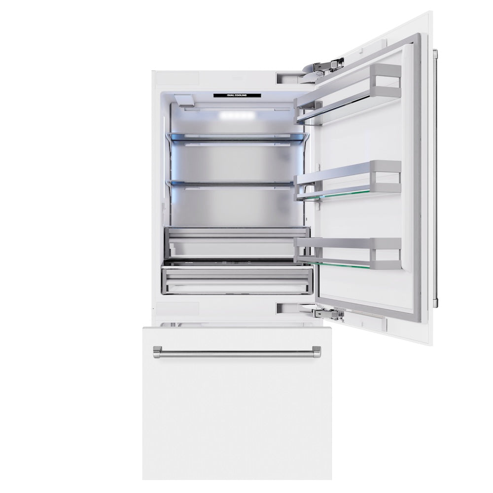36 In. 19.8 Cu. Ft. Built-in Bottom Freezer Refrigerator With Water Dispenser And Ice Maker In White Matte RBITWM36