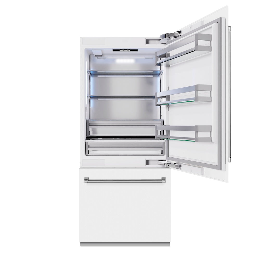 36 In. 19.8 Cu. Ft. Built-in Bottom Freezer Refrigerator With Water Dispenser And Ice Maker In White Matte RBITWM36