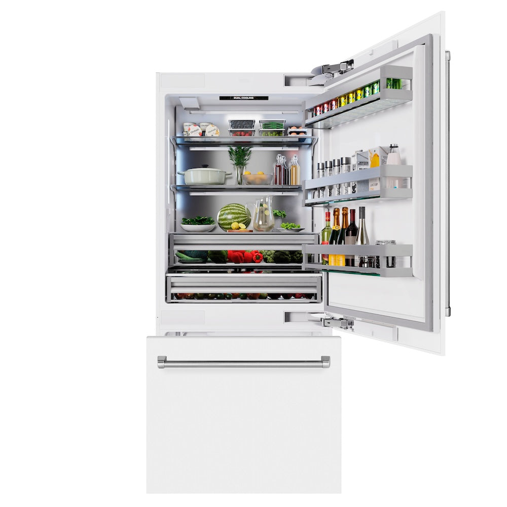 36 In. 19.8 Cu. Ft. Built-in Bottom Freezer Refrigerator With Water Dispenser And Ice Maker In White Matte RBITWM36