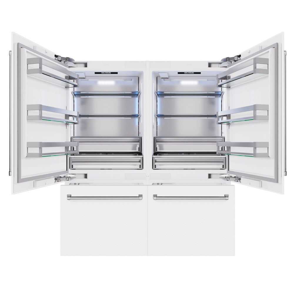 72 In. 39.6 Cu. Ft. French Door Built-in Bottom Freezer Refrigerator With Water Dispensers And Ice Makers In White Matte RBITWM72