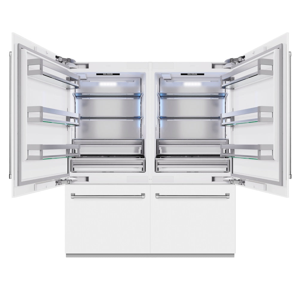 72 In. 39.6 Cu. Ft. French Door Built-in Bottom Freezer Refrigerator With Water Dispensers And Ice Makers In White Matte RBITWM72