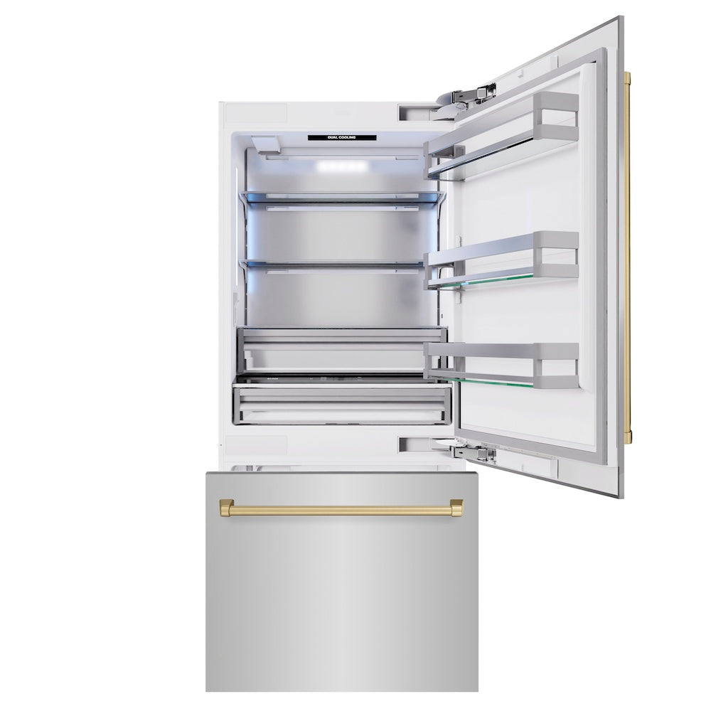 Autograph Edition 36 In. 19.8 Cu. Ft. Built-in Bottom Freezer Refrigerator With Water Dispenser And Ice Maker In Stainless Steel With Champagne Bronze Accents RBITZ30436CB