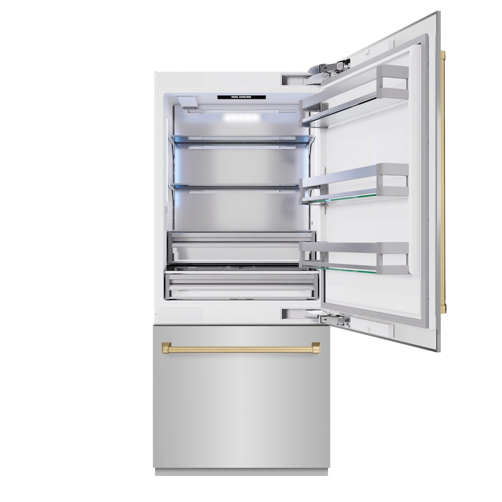 Autograph Edition 36 In. 19.8 Cu. Ft. Built-in Bottom Freezer Refrigerator With Water Dispenser And Ice Maker In Stainless Steel With Champagne Bronze Accents RBITZ30436CB