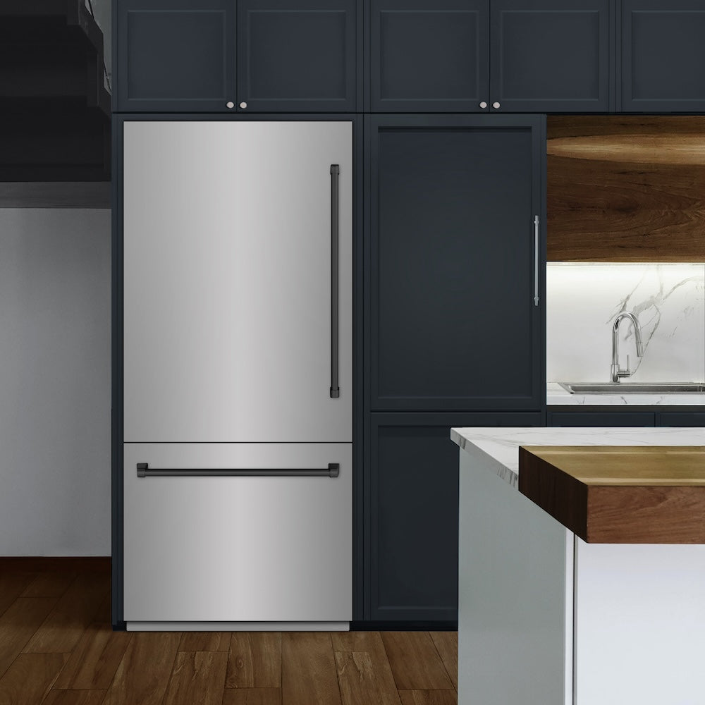 Autograph Edition 36 In. 19.8 Cu. Ft. Built-in Bottom Freezer Refrigerator With Water Dispenser And Ice Maker In Stainless Steel With Matte Black Accents RBITZ30436MB