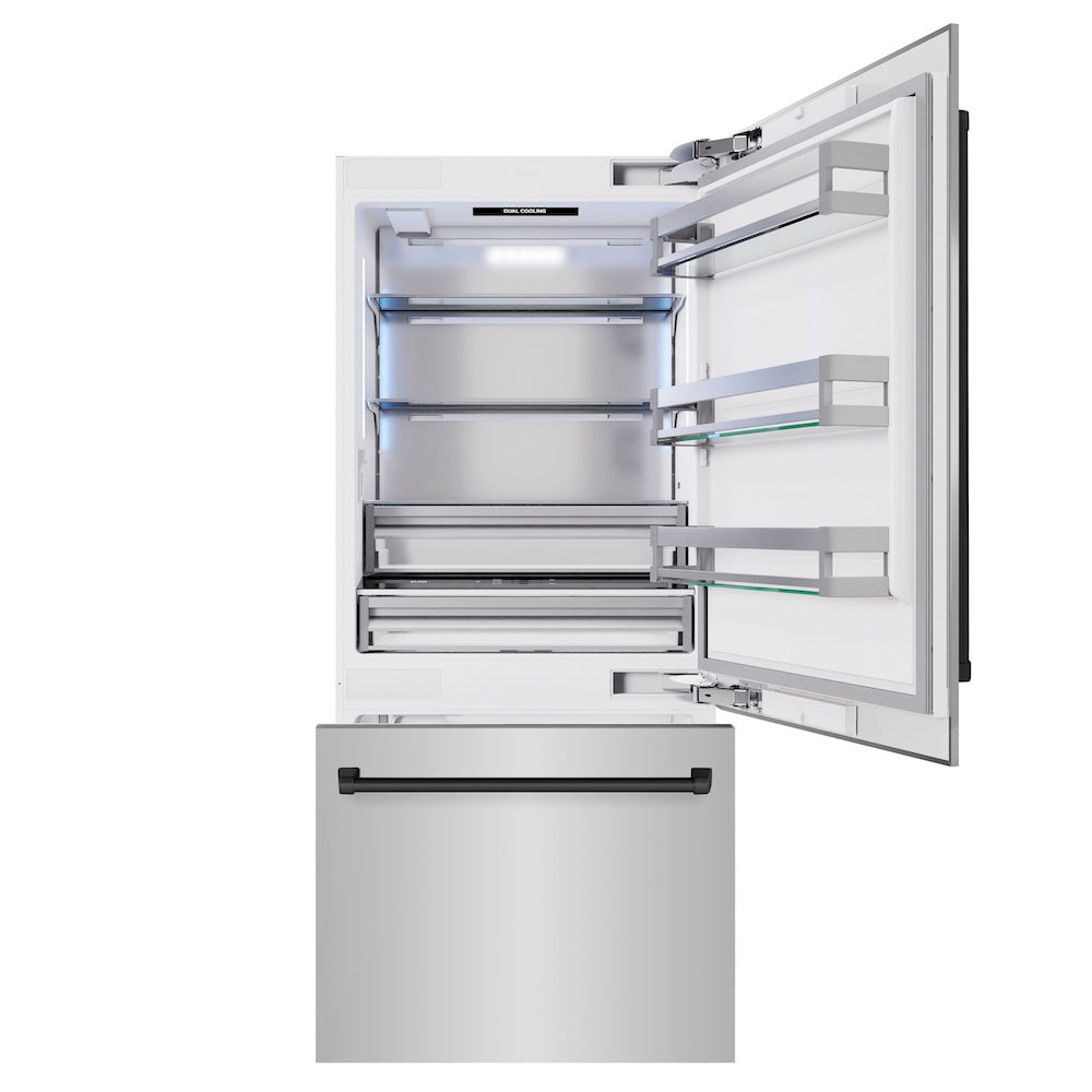 Autograph Edition 36 In. 19.8 Cu. Ft. Built-in Bottom Freezer Refrigerator With Water Dispenser And Ice Maker In Stainless Steel With Matte Black Accents RBITZ30436MB